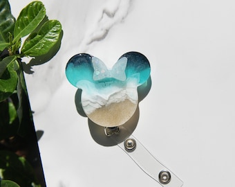 Ocean Resin Mouse Ears Badge Reel: Retractable Alligator Clip ID Holder