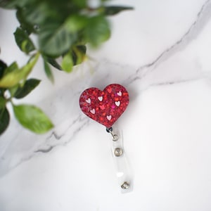 Valentines Day Heart Badge Reel: Epoxy Resin Clay Hearts