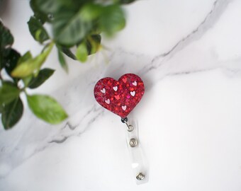 Valentines Day Heart Badge Reel: Epoxy Resin Clay Hearts