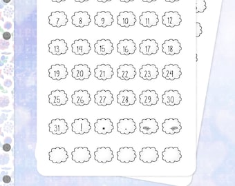 numbered clouds .planner stickers