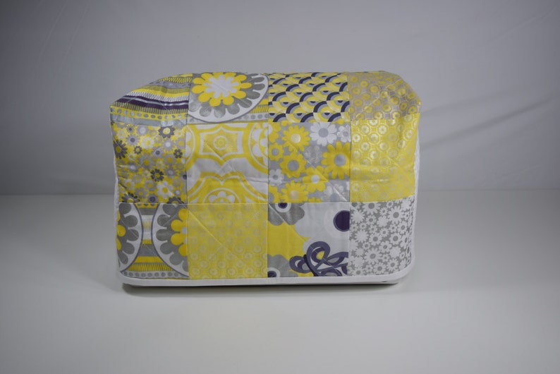 Sewing Machine Cover For Standard Size Machines, Quilted Yellow, White, Black and Gray Quilted image 1