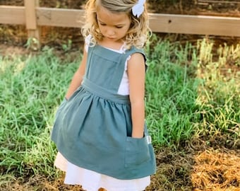Childs Garden Apron | Pinafore Shape, Ages 4-6, Traditional Apron, Pockets, Blue or Copper, Linen Cotton Fabric, Childs Photo Shoot Apron