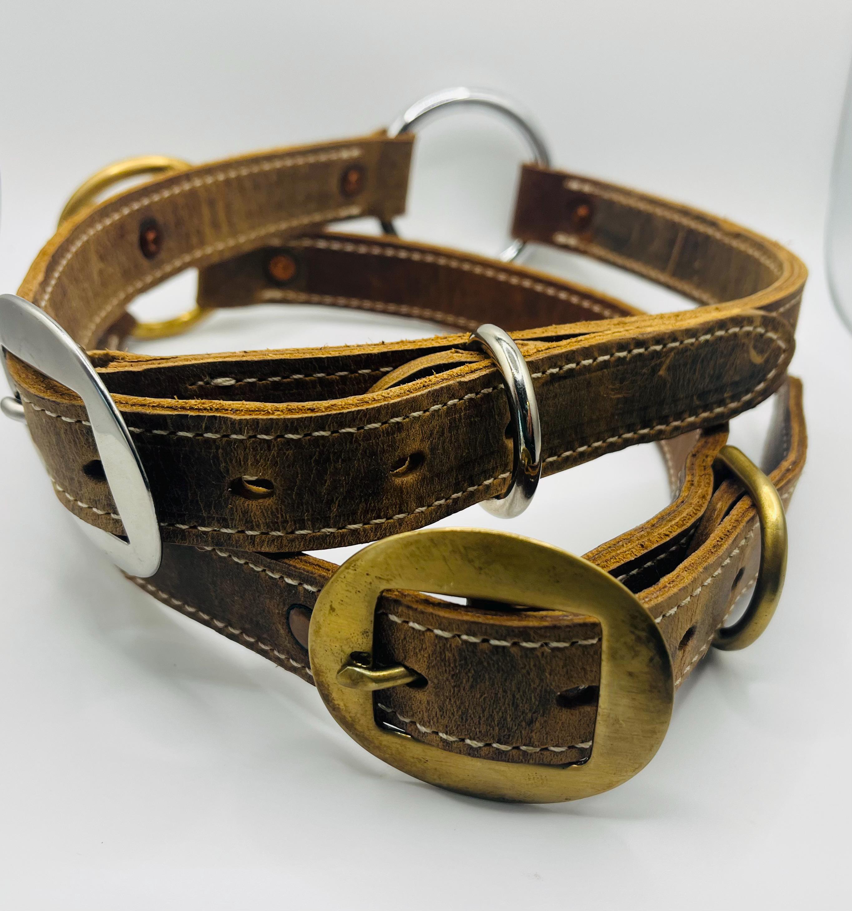 XXLサイズの丈夫なレザー製犬用首輪：アメリカ製ハンドメイド