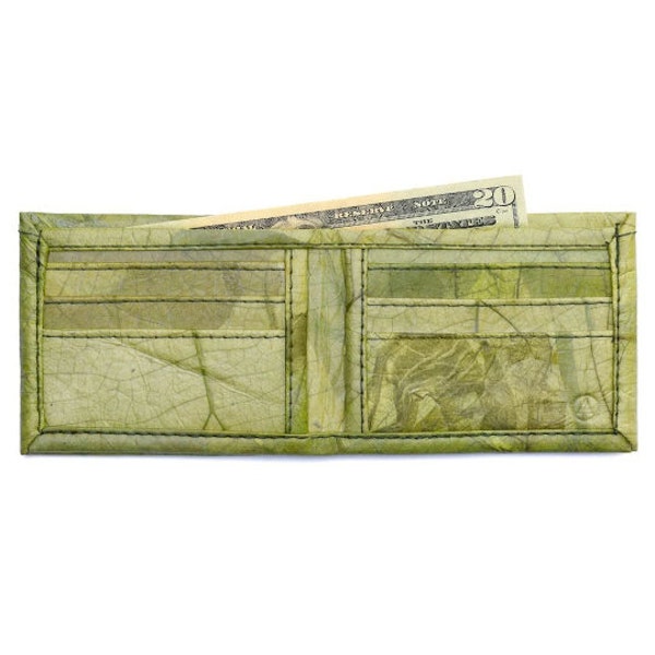 Leaf Leather Bifold Wallet *green, brown, natural and turquoise blue* | dollar bills | Man, Woman and Child | Eco-friendly | Fairly Traded |