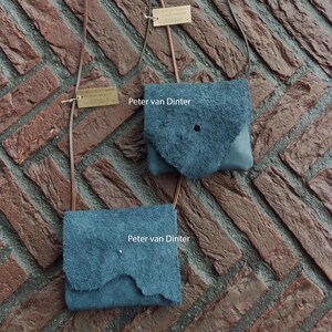 Leather Bag Small / Party-Bag _ Blue  RAW rough skin