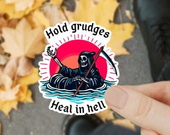 Heal in Hell Waterproof Sticker: Witchy Grim Reaper Vinyl Decal