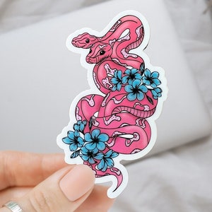 Slangsticker voor laptop, kawaiiroze sticker, waterdichte sticker voor waterfles, natuursticker cadeau voor vriend, esthetische sticker