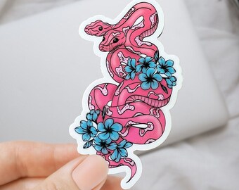 Kawaii Pink Snake Sticker: Waterproof Vinyl Decal