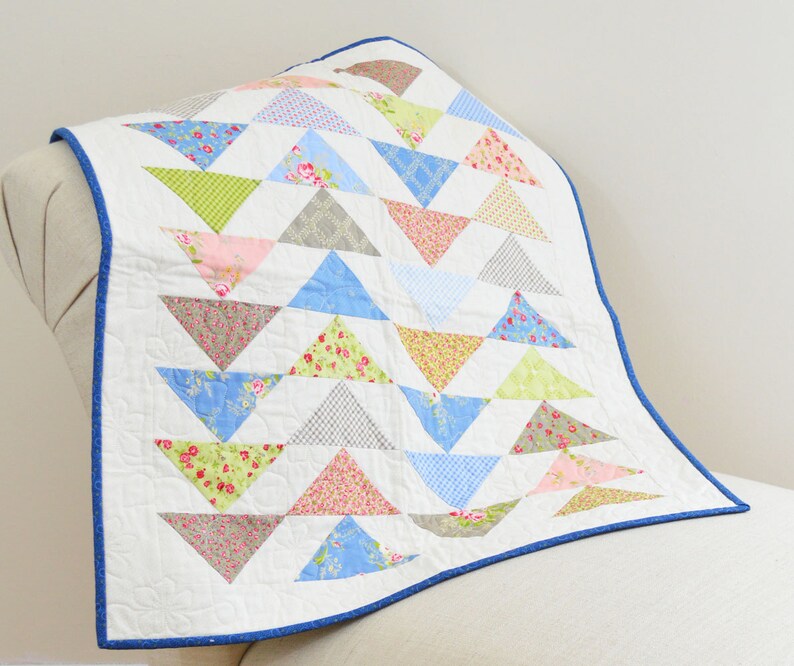 Pastel Flying Geese Triangles Table Square Quilt image 1