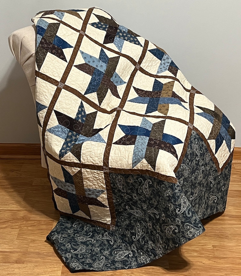 Dusty Blue and Brown Quilt Etsy