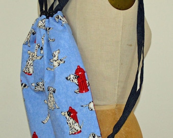 Dalmation Cinch Bag, Blue and Red