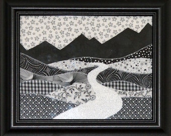 Framed Black and White Mountain Road Landscape