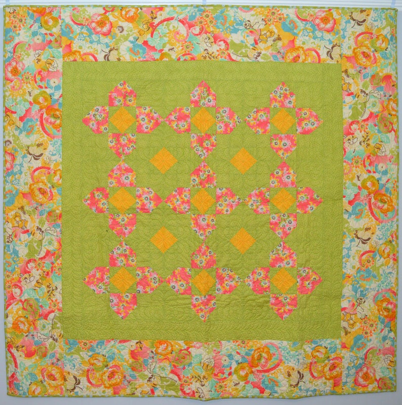Green and Pink Floral Quilt