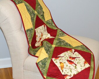 Cardinal Table Runner, Red Green and Gold