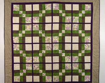 Brown, Green and Burgundy Windowpanes Quilt