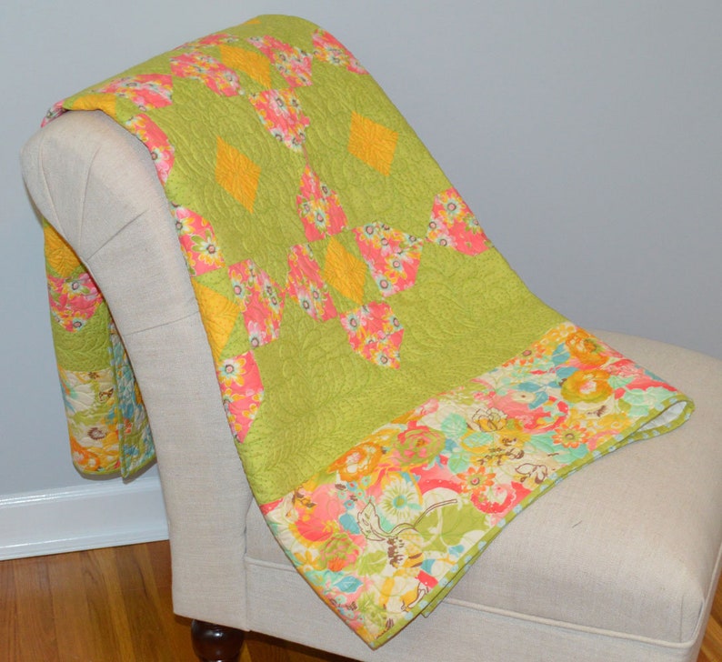 Green and Pink Floral Quilt