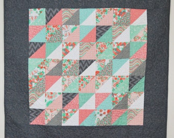 Peach, Aqua and Grey Baby Triangle Blanket