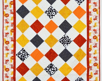 Orange and Yellow Lion Diamonds Baby Quilt