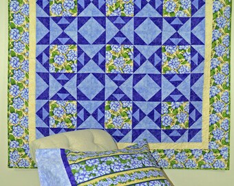Hydrangea Purple Triangle Quilt with Pillowcase