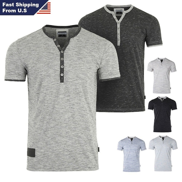 New Arrival - ZIMEGO Mens Short Sleeve Double Layered V-Neck Fashion Henley with Button Placket