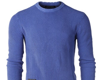 ZIMEGO Mens Long Sleeve Stone Washed Vintage Crewneck Pullover Sweater