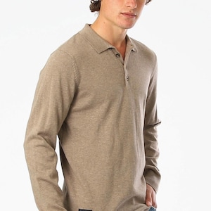 ZIMEGO Men&#39;s Casual Polo Sweater - Long Sleeve Pullover Button Knit Shirt