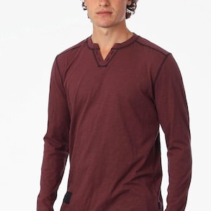 ZIMEGO Men&#39;s Vintage Wash Color Dyed Long Sleeve V-Neck Henley Slim Casual Shirt