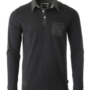 ZIMEGO Men&#39;s Casual Long Sleeve Color Contrast Placket Pocket Polo Shirt