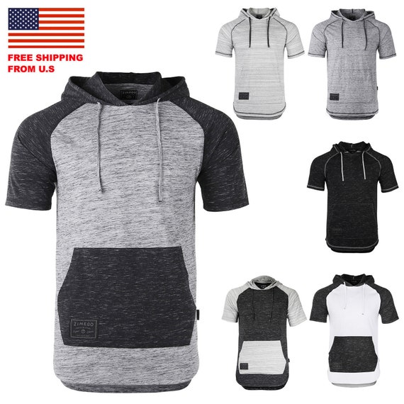 men's short sleeve elongated slub hoodie