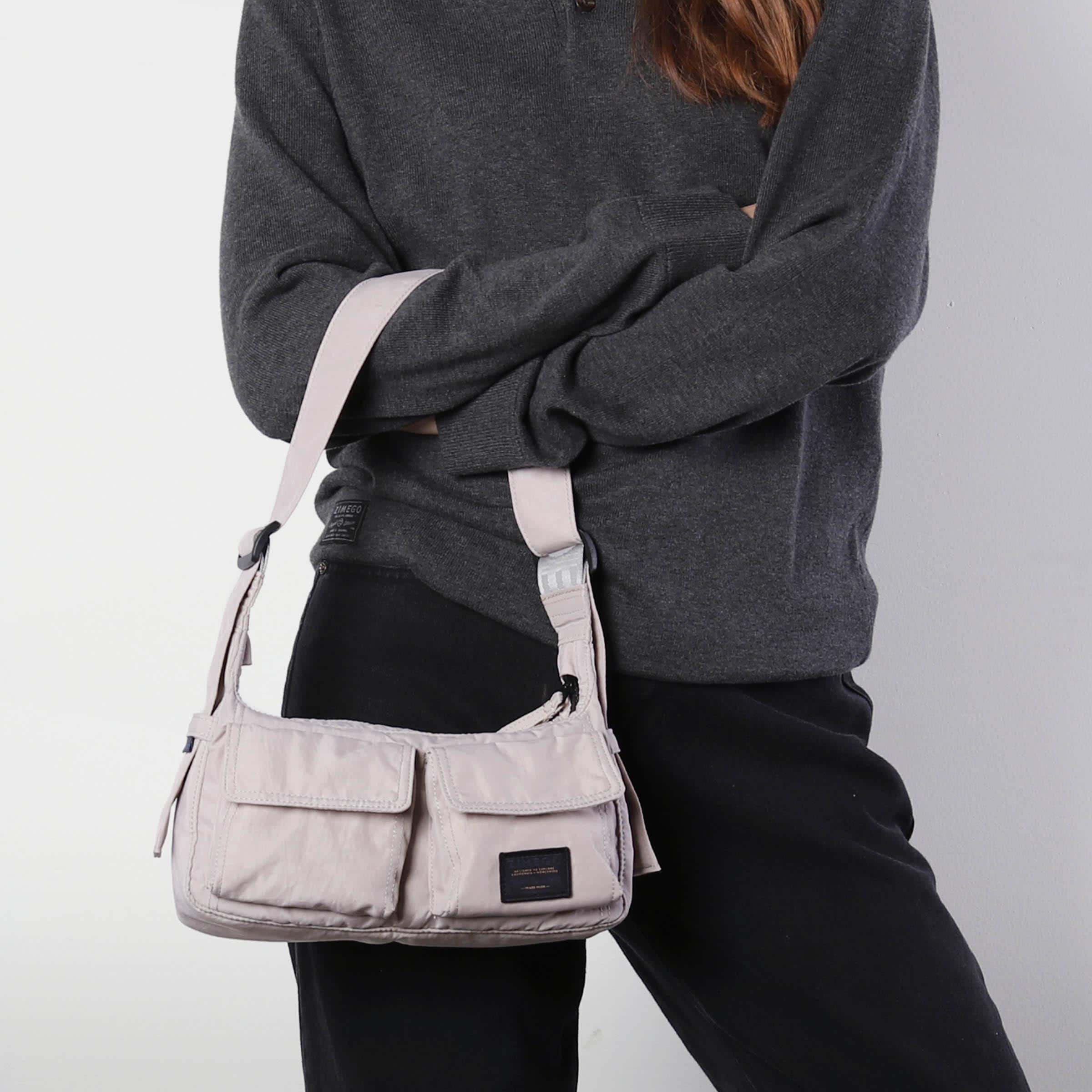 ショルダーバッグ・ポシェット Renewal version minimal leather dual pocket shoulder bag Bro NICO - Mist x White | Multi-Pocket Shoulder Bag | Small