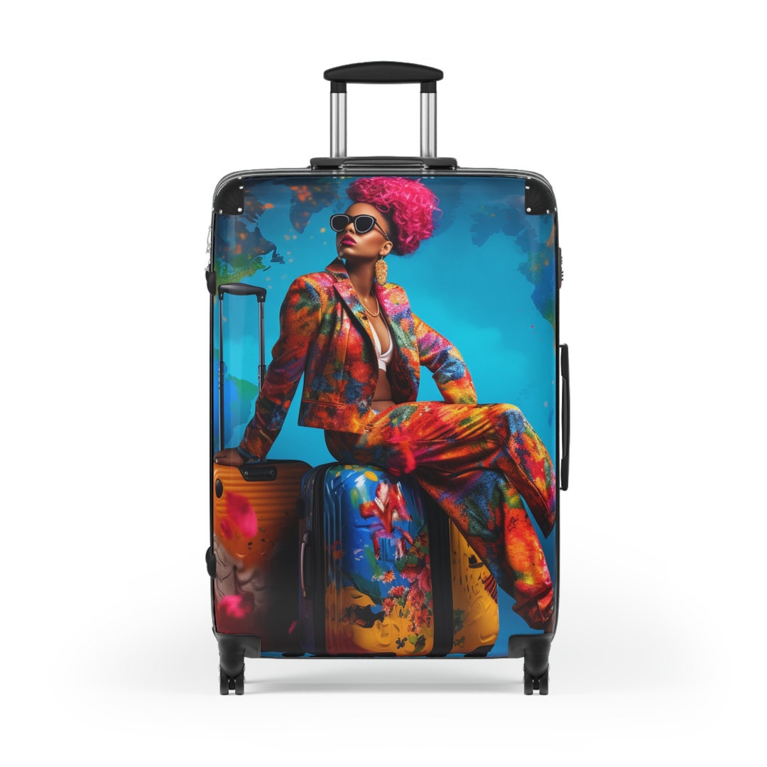 Black Lady Paint Splatter Travel Luggage Etsy