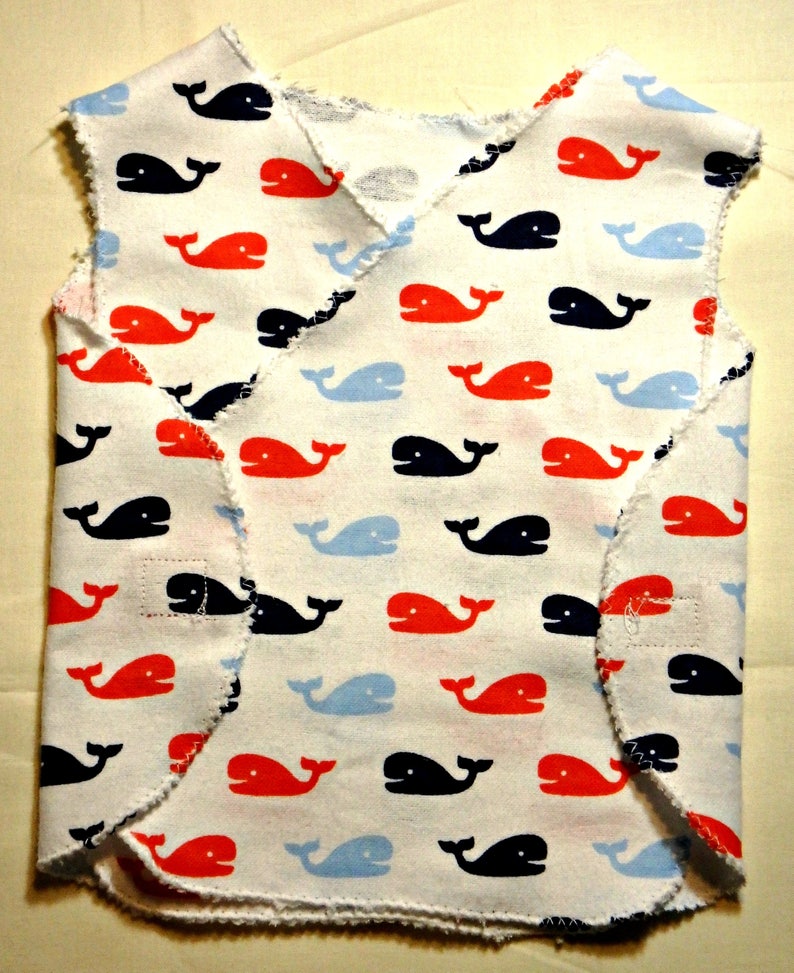 Gift for the Preemie Girl Boy Adorable Smock Red Blue Whales Print Baby Gown MICRO Preemie Hospital Gown Flannel NICU Approved Gown 1-3 lbs