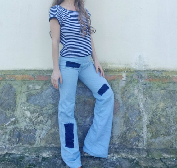 Vintage 70s Patchwork Denim Bell Trousers