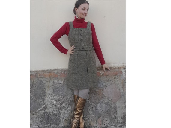 Vintage 70s Wool Overall Dress