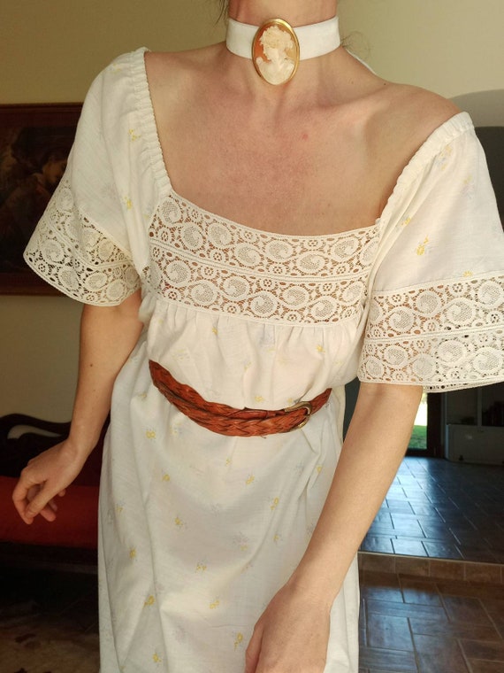 Vintage 60s Nightgown Lace Cotton Dress