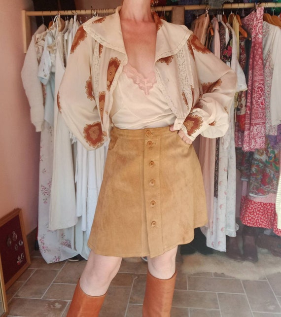 Vintage 70s Suede Leather Trapeze Skirt