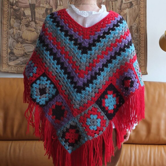 Vintage 70s Crochet Poncho