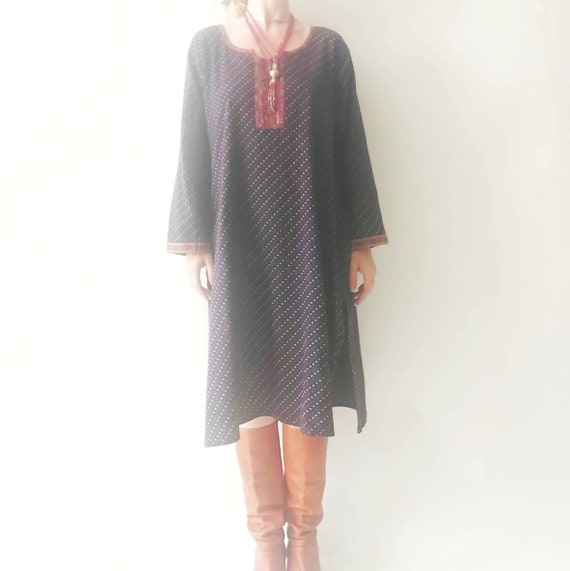 Vintage 70s Block Printed Indian Cotton Dress