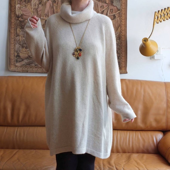 Vintage White Maxi Sweater Mini Dress~ Pure Cachem