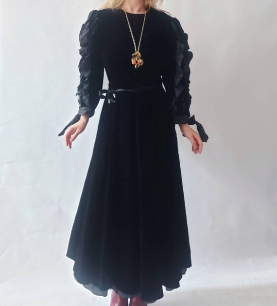 Vintage Louis Feraud Velvet Dress with ruffled bal