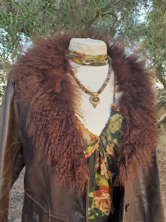 Vintage 70s Leather Coat with Mongolian Fur