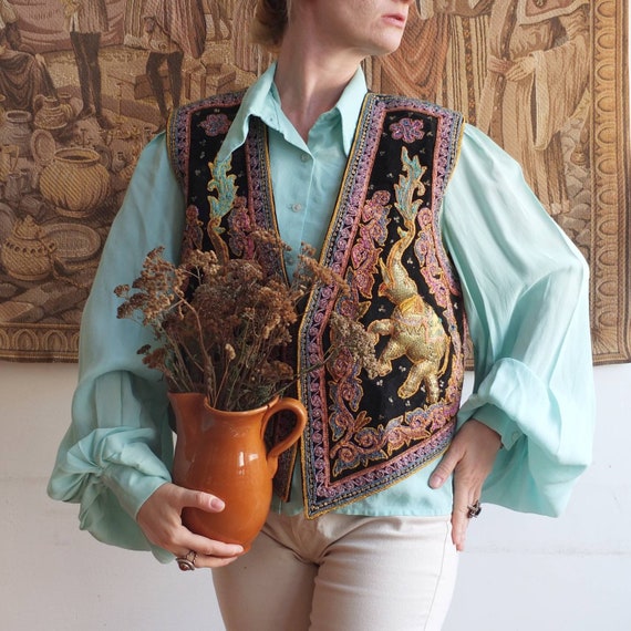 Vintage 70s Embroidered Velvet Waistecoat