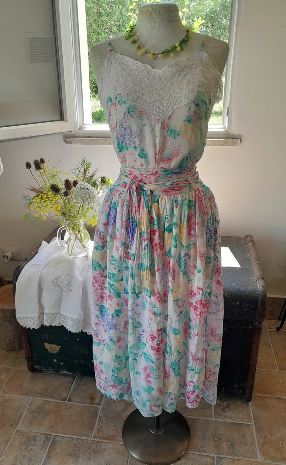 Vintage 70s/80s Gauze Floral Set Dress