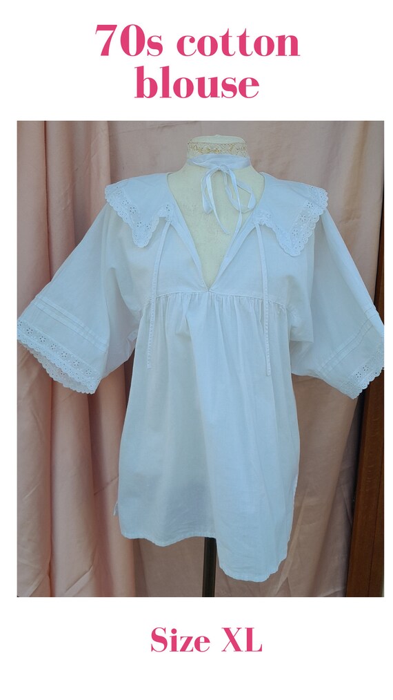 Vintage 70s White Cotton Blouse ~ Made in Italy