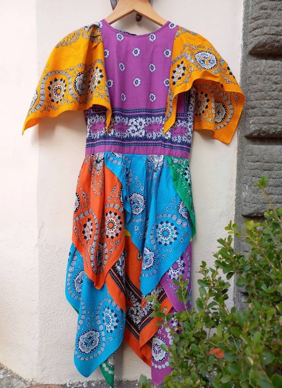 Vintage 70s Hippie Bandana Dress ~ Cotton