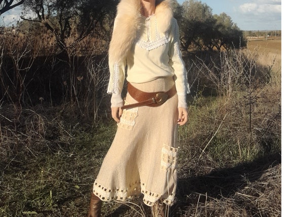 Vintage 70s Raffia and Cotton Skirt