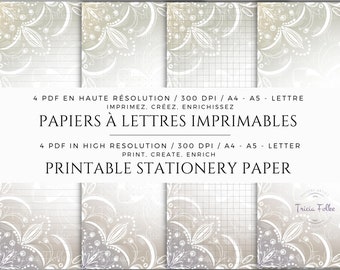 4 Letter papers lined, unlined, grid and dotted grid pdf in boho chic style in A4, A5 and Letter format to download and print