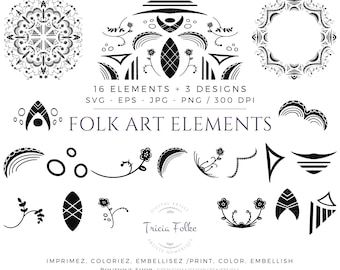 Pack of vector cliparts, folk art design in format svg, png, jpg, eps to download and print for sticker, sublimation, planner, tattoo