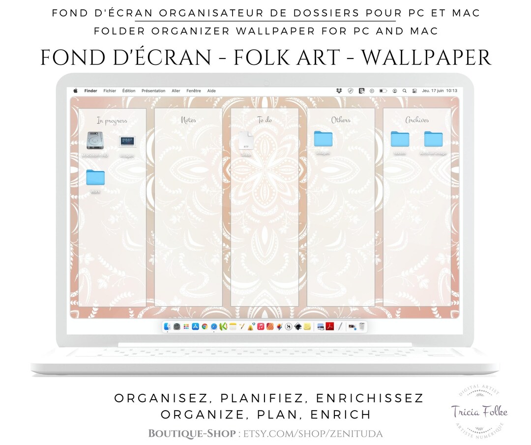 Computer Background With Folk Art Design to Organize Folders - Etsy