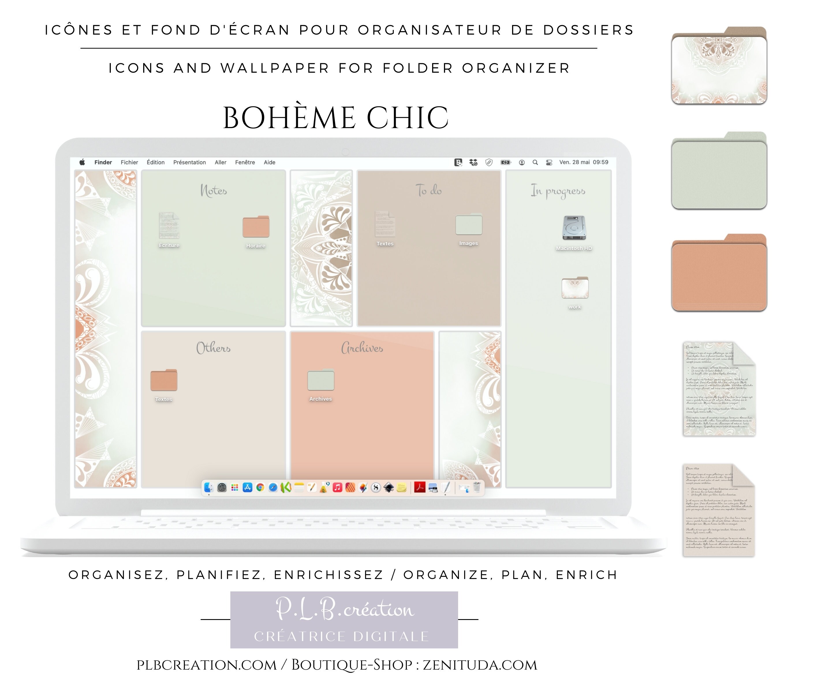 Pack Boho chic style 3 wallpapers and 15 icons to lay out | Etsy